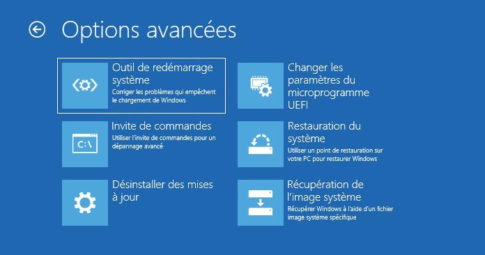 outil demarrage avance Windows 10